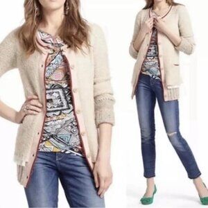 ANTHRO CHARLIE & ROBIN ALPACA MOHAIR KNIT CARDIGAN SWEATER TULLE ACCENT sz S